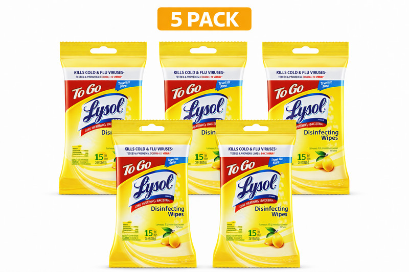 Lysol Disinfecting Wipes To Go 5 Pack 15ct Lemon Lime Travel Size Kills 99.9%