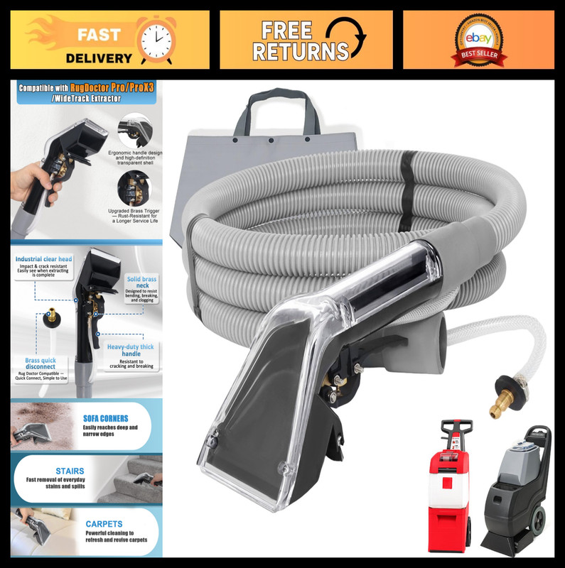 Extractor Attachment for Carpet Cleaner, 12ft Hose, Durable Brass Trigger, Fits
