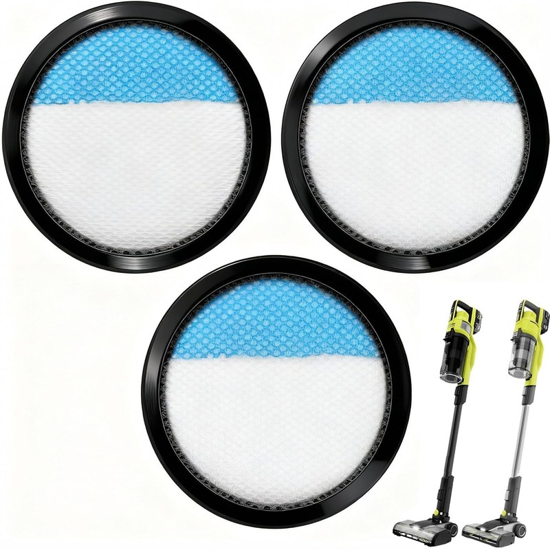 18V ONE + Washable Filter for Ryobi Cordless Stick Vacuum PCL720, 3 Pack