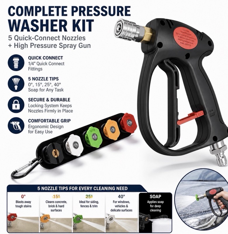Auto Detailing, High Pressure , Spray Gun, 6", 8.0 Gpm, 4500 Psi, 3/8 Connect