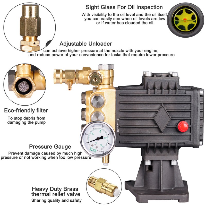 3600 PSI Pressure Power Washer Pump 4.7 GPM for 1" Hollow Shaft Water Pump+Guage gallery