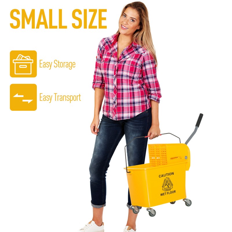 5 Gallon Plastic Commercial Janitor Mop Bucket with Side Press Wringer Yellow gallery