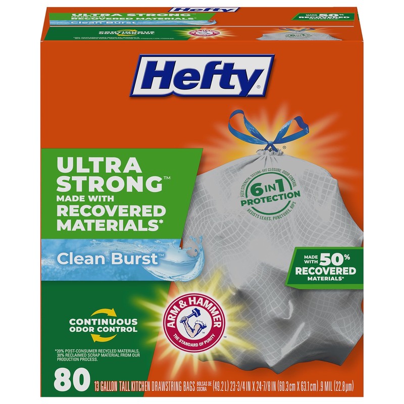 Hefty Ultra Strong Made 50 Recovered Materials Tall Kitchen Trash Bags Gray