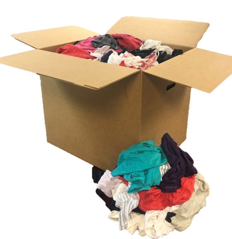 Box of Colored T-shirt Rags - Low Lint, Absorbs Very Well! (50 LB)