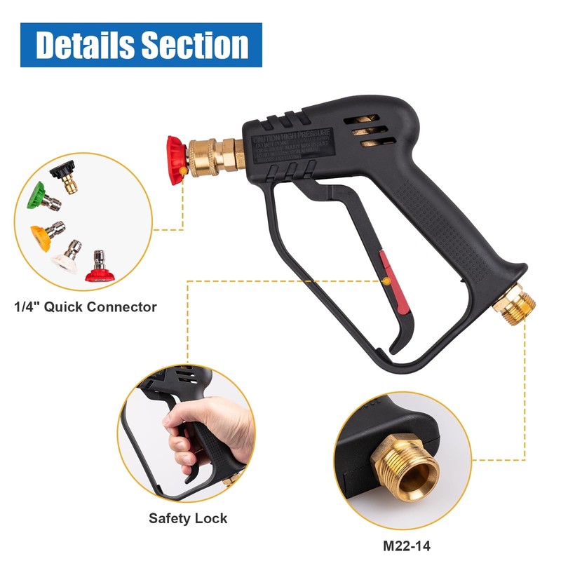 Pressure Washer Gun, Max 4000 PSI with 5 Colorful Nozzles, 1/4" Quick black gallery