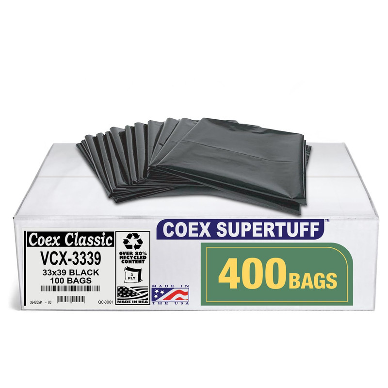 Aluf Plastics – Value Coex 3 Ply Garbage Bags 33 Gallon 1.25 Mil Eq 33X39 Black