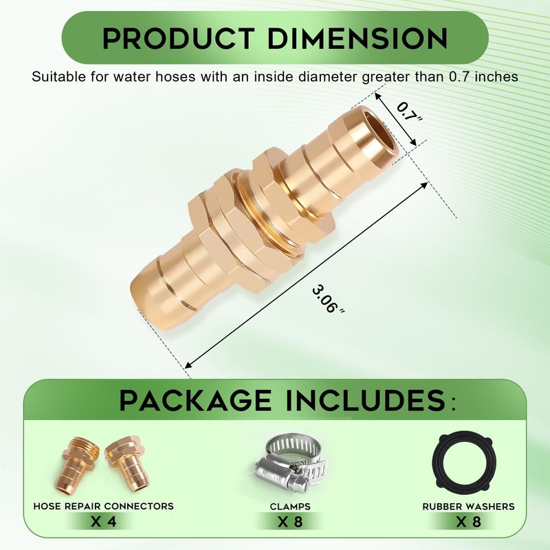 Dalmbox Garden Hose Repair Kit with Clamps, Male and Female 3/4 inches, Gold gallery