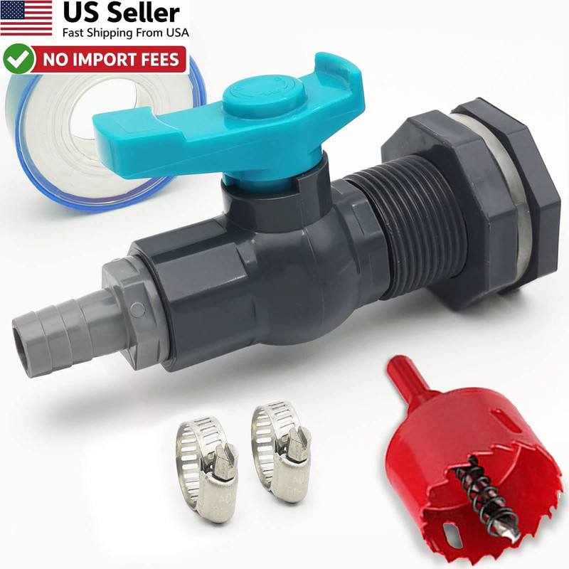 Rain Barrel Spigot PVC Faucet Kit Bulkhead Fitting Ball Valve Hole Saw FROM USA