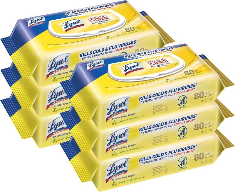 Lysol Disinfectant Wipes Lemon and Lime Blossom, 480 Count - Pack of 6