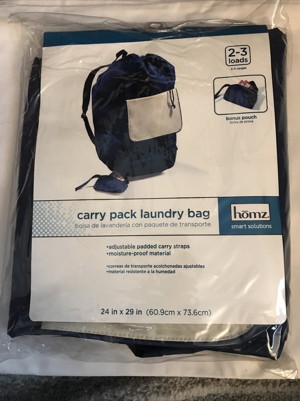 HOMZ Backpack Carry Pack Laundry Bag Blue 24x29 Inch with Pouch New
