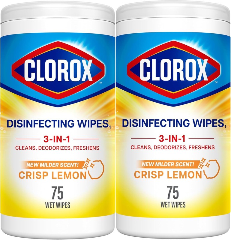 CLOROX Disinfecting Wipes, Cleaning Wipes, Crisp Lemon, 75 Count (2 Pack)