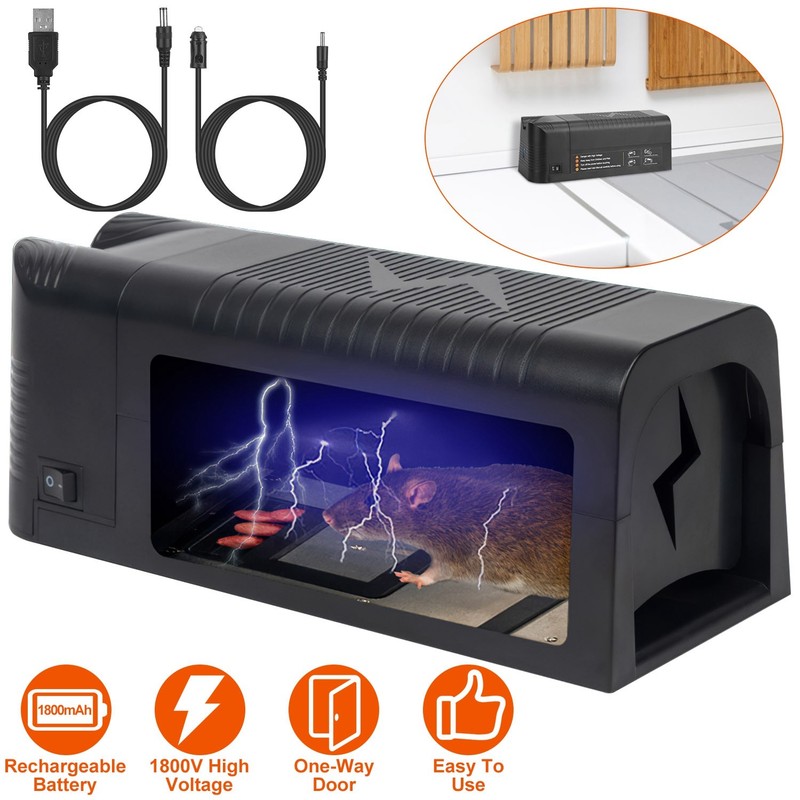Electric Rat Trap 1800V Rechargeable One Way Door Indoor Outdoor Rodent Killer