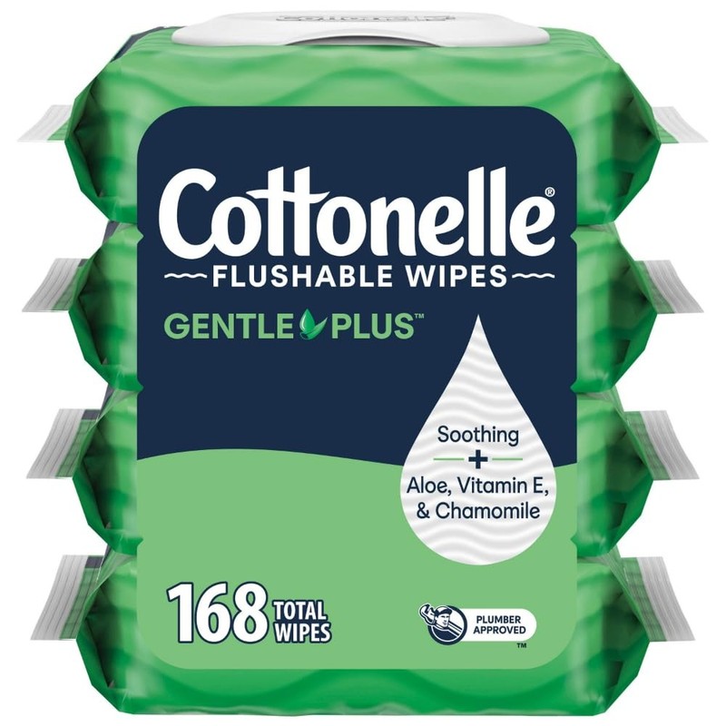 Cottonelle GentlePlus Flushable Wet Wipes with 42 Count (Pack of 4), White