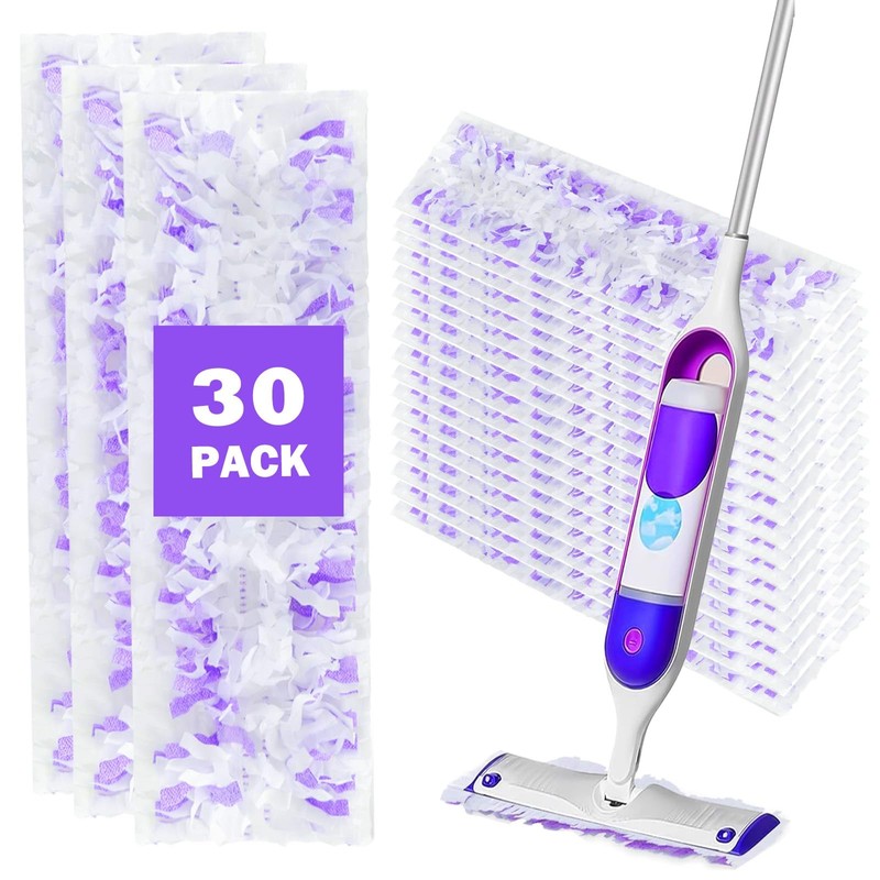30 Pack Power Mop Pads Compatible with Swiffer 30 Count, Purple