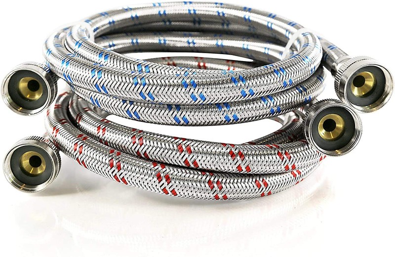 K&J Premium 4ft Stainless Steel Washing Machine Hoses 4ft, gallery