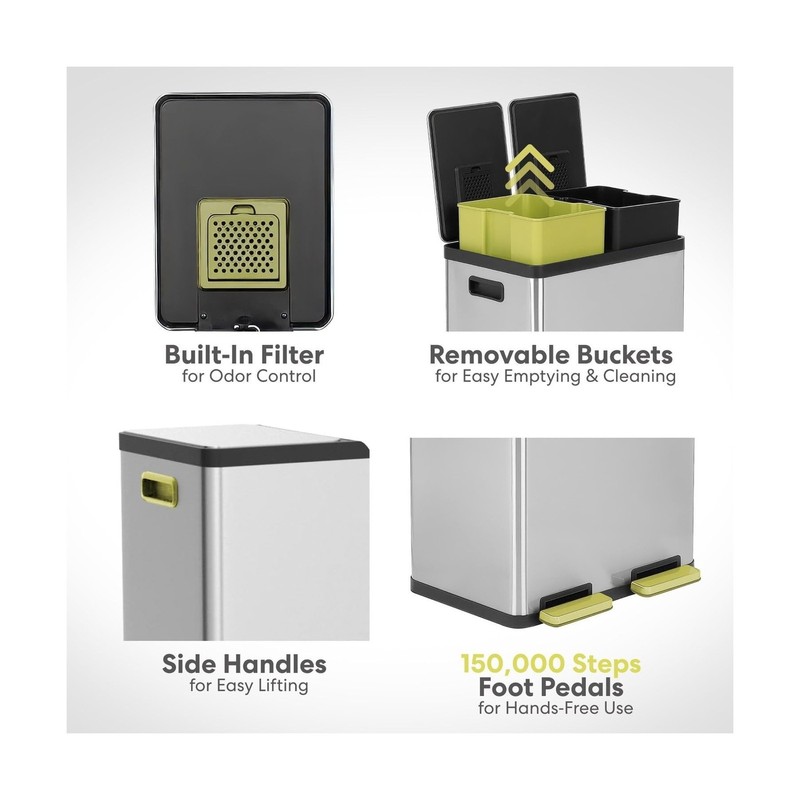 Simpli-Magic 16 Gallon (30L x 30L) Dual Compartment Step Trash ... USA FAST SHIP gallery