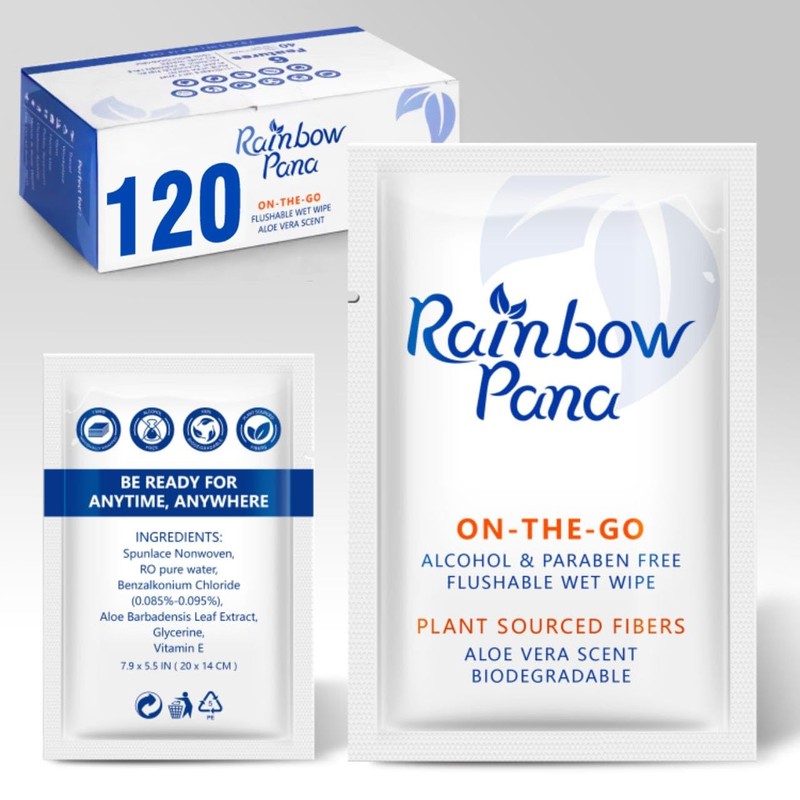 RainbowPana Flushable Wipes – 120 Count, ON-THE-GO 1 Count (Pack of 120)