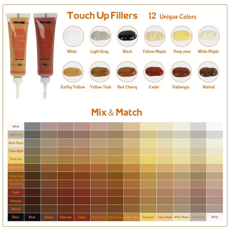 REALINN Wood Furniture Repair Kit- Set of 28 - Touch Up 28 Piece Set, Brown gallery