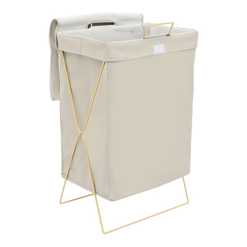Gray + Gold Laundry Hamper X-Frame Laundry Basket, Dirty Clothes Basket w/Lid gallery