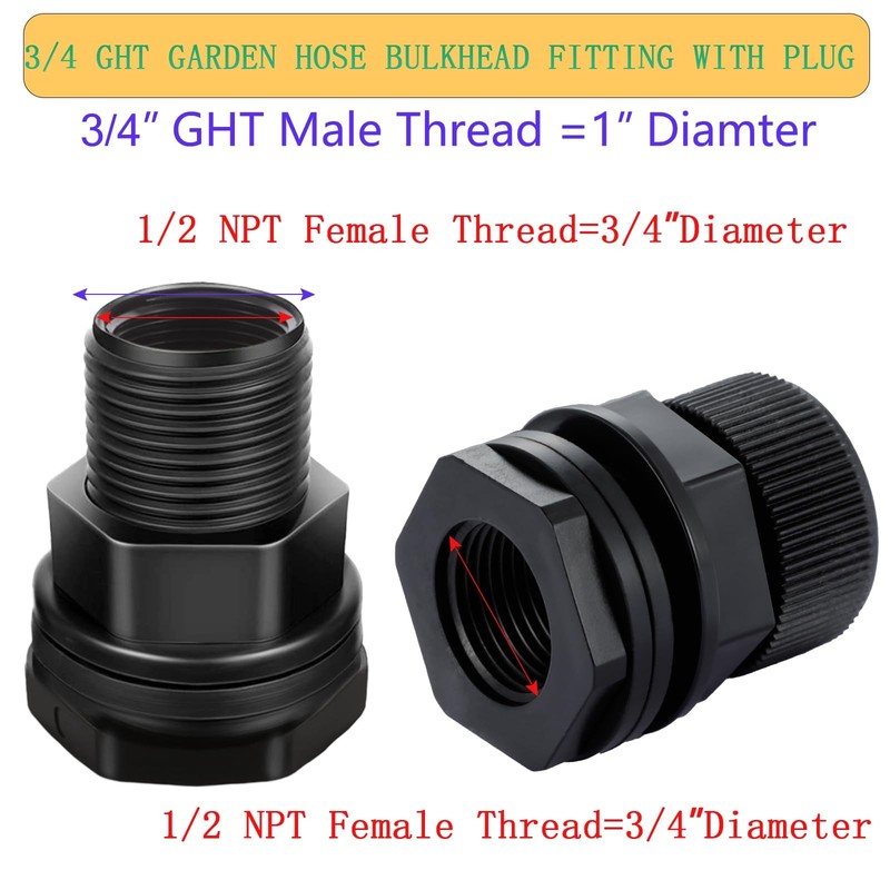 SNUTUYA PVC Garden Hose Bulkhead Fitting With Plug, 1/2" Pvc-2 pcs, pvc-2 pcs gallery