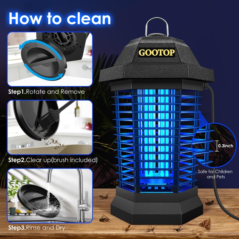 GOOTOP Bug Zapper Outdoor, Mosquito Zapper, 3 Prong Plug in Large, BLACK gallery