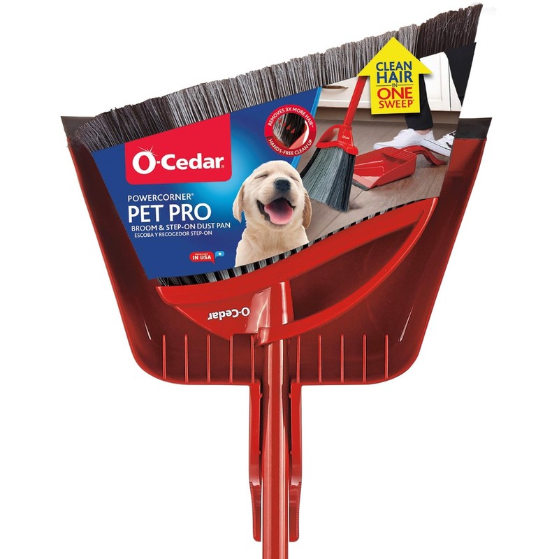 O-Cedar Pet Pro PowerCorner Broom, Broom With Step-on Dustpan