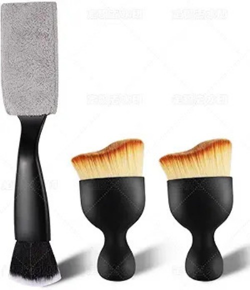 3PCS Car Interior Detailing Kit – 2 Curved Soft Bristle Brushes & 1 Dual-Head Du
