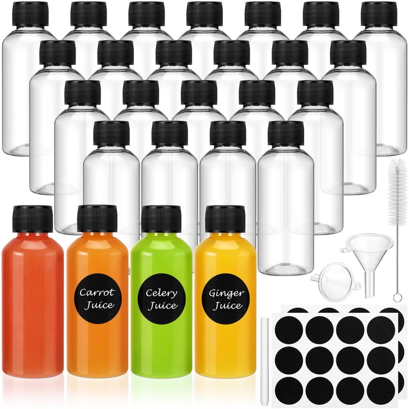 Revahope 16 Pack 2 oz Shot Bottles with Caps, Mini 3.62 x 1.37 inches, clear