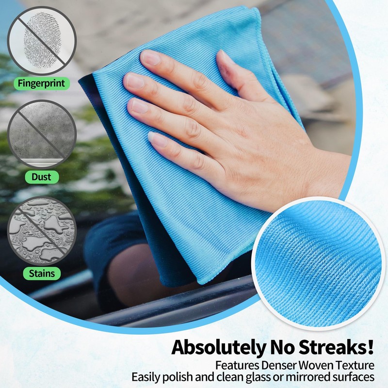HOMERHYME Microfiber Glass Cleaning Cloth, 12 Pack Window 12" x 12", Blue gallery