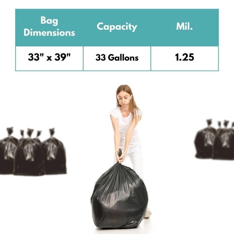 Black Star Sealed Trash Can Liner LLDPE, 33 Gallons-33x39, 1.25 Mil, 100 Qty gallery
