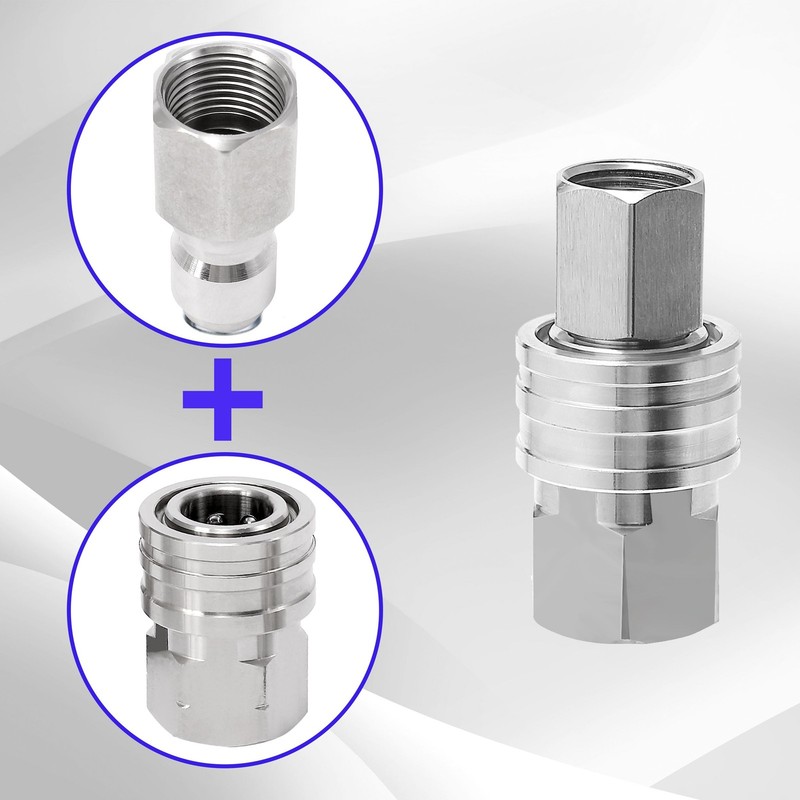 M MINGLE Ball Valve Pressure Washer Adapter, 2 Sets 3/8 Inch 1.6 inch, Silver gallery