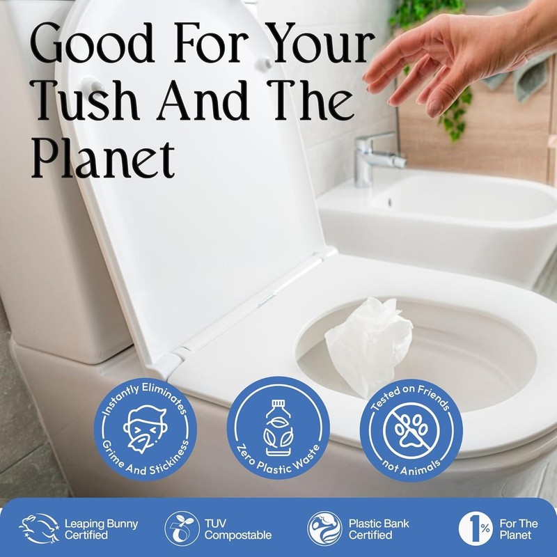 Flushable Tush Wipes 8 Pack - Unscented Travel Size, Eco-Friendly & pH Balanced gallery