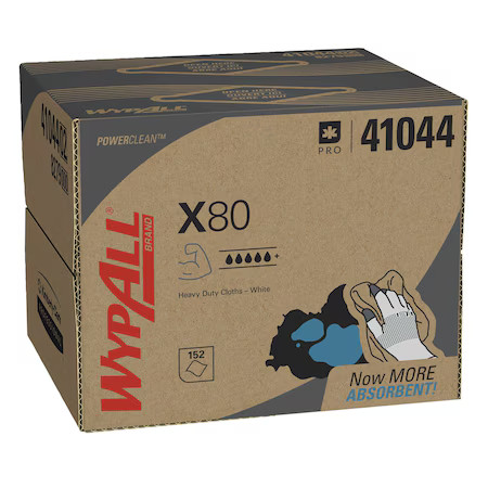 Wypall 41044 Wypall Power Clean X80 Heavy Duty Cloths (41044), Brag Box, White,