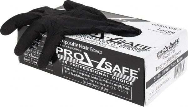 10 Boxes of 100 PRO-SAFE Disposable Black Nitrile Gloves: 5 mil, Size Large