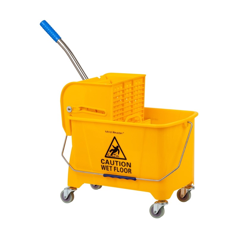 Mobile Heavy Duty Mop Bucket W/ Down Press Wringer 22-Quart Capacity Yellow