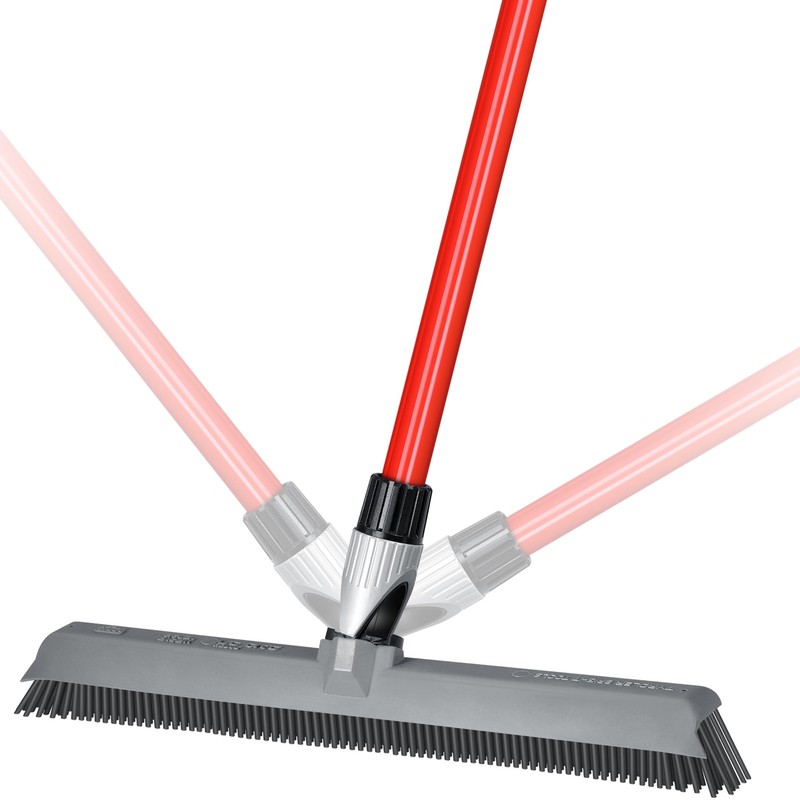 2-in-1 Silicone Rubber Broom Carpet Rake and 1 Piece Long Handle, Gray