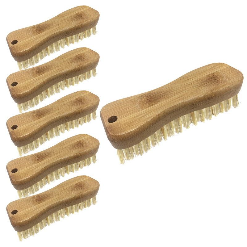 Lola Bamboo Scrub Brush For Cleaning 6 Pack Ergonomic Sustainable Durable Poly