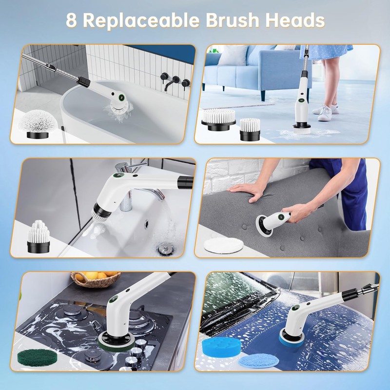PUFTEM Electric Spin Scrubber, Cordless Shower Scrubber with 8 Scrub Black gallery