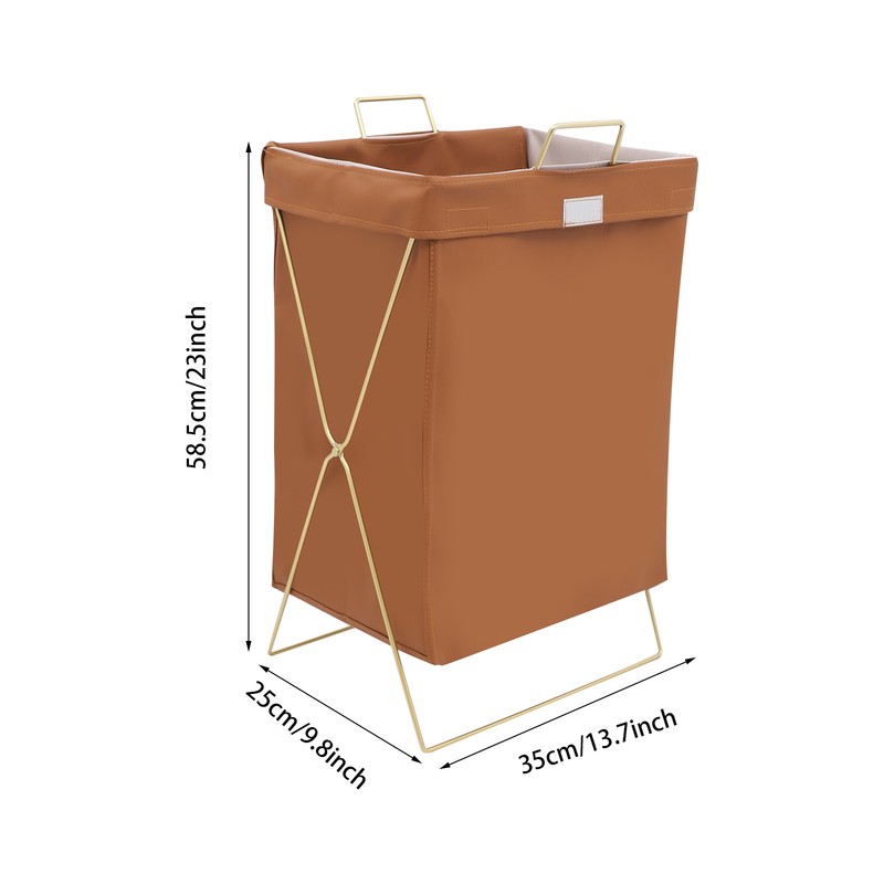 Brown + Gold Laundry Hamper X-Frame Laundry Basket, Dirty Clothes Basket w/Lid gallery