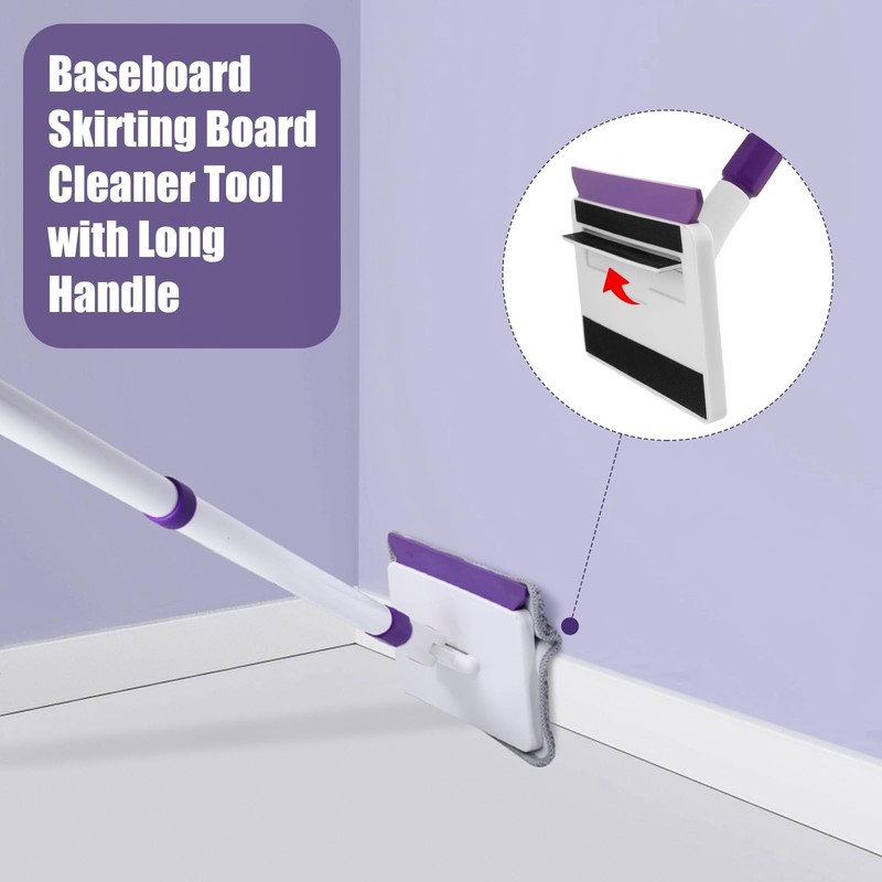 Baseboard Cleaner Tool with Handle, 60" Extendable Long Handle Purple, White gallery