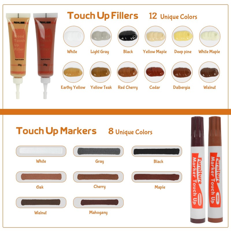 REALINN Wood Furniture Repair Kit- Set of 28 - Touch Up 28 Piece Set, Brown gallery