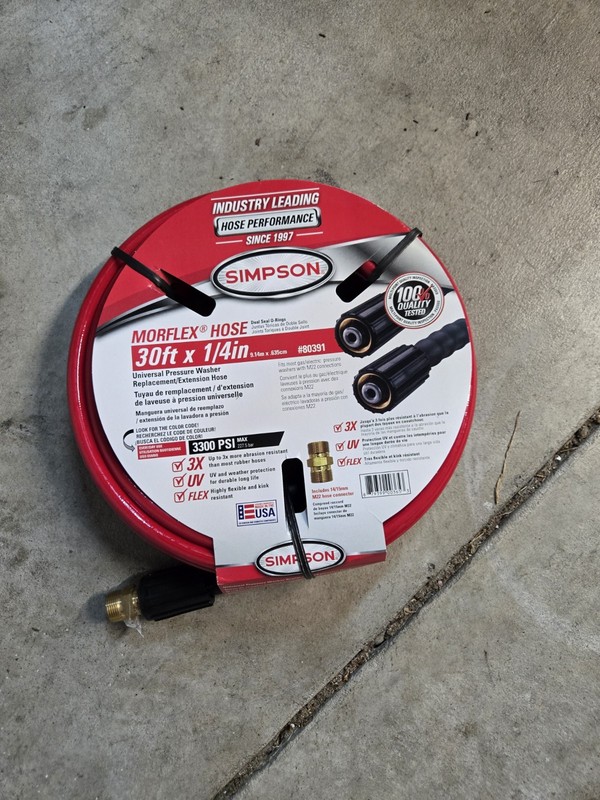 Simpson MorFlex Pressure Wash Hose. 30 feet 1/4″ Fits Most Brands Of Washers.