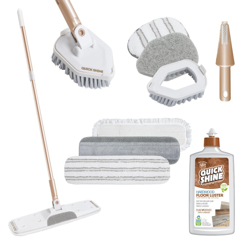 Quick Shine Ultimate Gold Clean + 10 Pc. Clean+Polish Mop Kit, White and