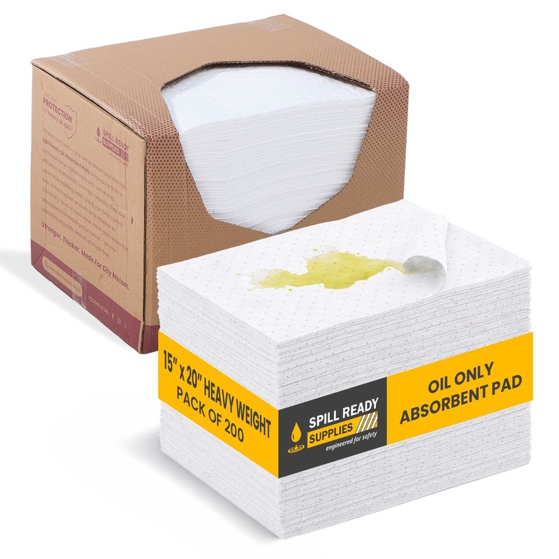 Spill Ready Oil Only Absorbent Pads 15″ x 20″ – 200 Pack – Absorb upto 38 Gal.
