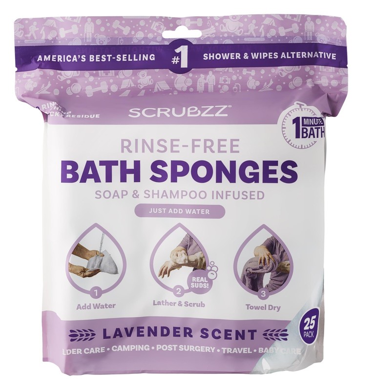Scrubzz Disposable No Rinse Bathing Wipes – 25 25 Count (Pack of 1), Lavender