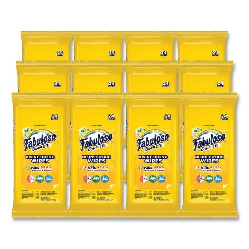FABULOSO DISINFECTING MULTI PURPOSE LEMON WIPES 12 PACKS OF 24