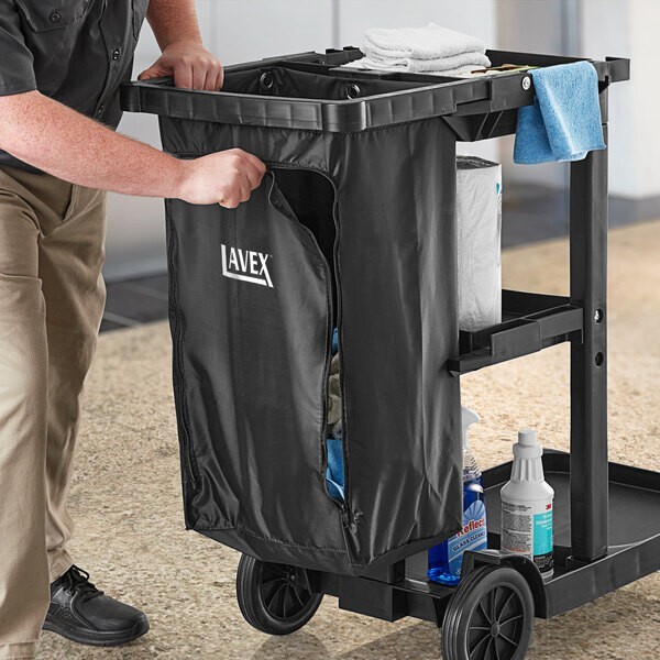 Standard Black Janitor Cart Replacement Vinyl Bag with Zipper 25-Gal gallery