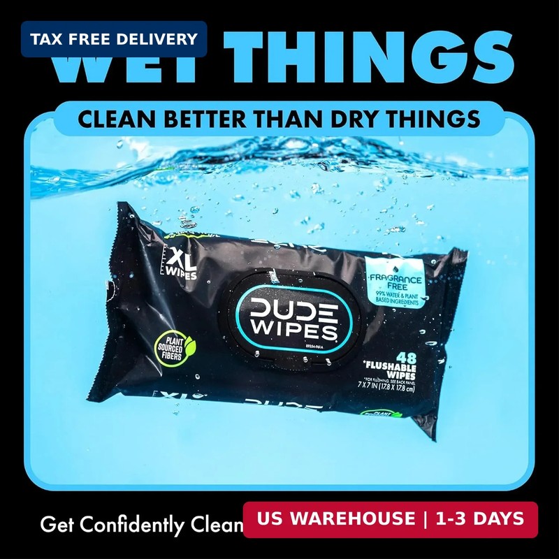 DUDE Wipes Flushable Wet Wipes 48 Count Dispenser, Unscented Wet Wipes with Vita gallery
