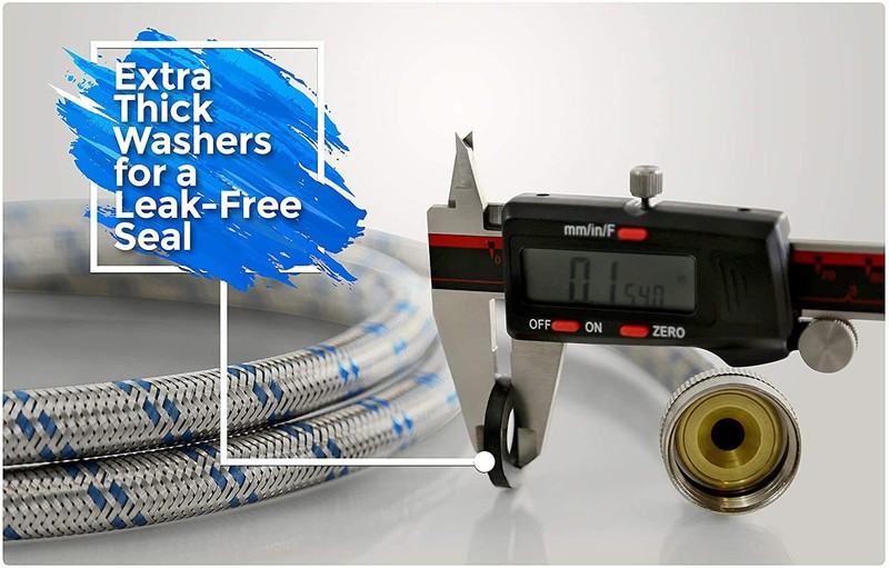 K&J Premium 4ft Stainless Steel Washing Machine Hoses 4ft, gallery
