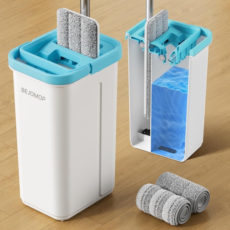 Mop and Bucket Set, Mops for Floor Cleaning Turquoise-Cyan, 60″ Long Handle Wall